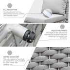 TWT Khaki Gray Left Arm Outdoor Patio Sofa, Modular Woven Rope Sectional Chair with Water-Resistant Cushion & Rust-Proof Frame, for Backyard Balcony Deck