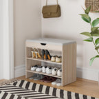 Shoe Bench with Cushion, 2 Tiers Shoe Bench with Flip-Top Storage, 23.6" Shoe Rack Organizer with Adjustable Shelves for Entryway, Hallway, Bedroom, Living Room (Natural Oak)