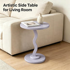 Rubberwood Side Table with Satin Finish, Unique Wavy Silhouette, Sturdy Load-Bearing Tabletop and Smooth Polished Edges, Requires Simple Assembly(Lightpurple)