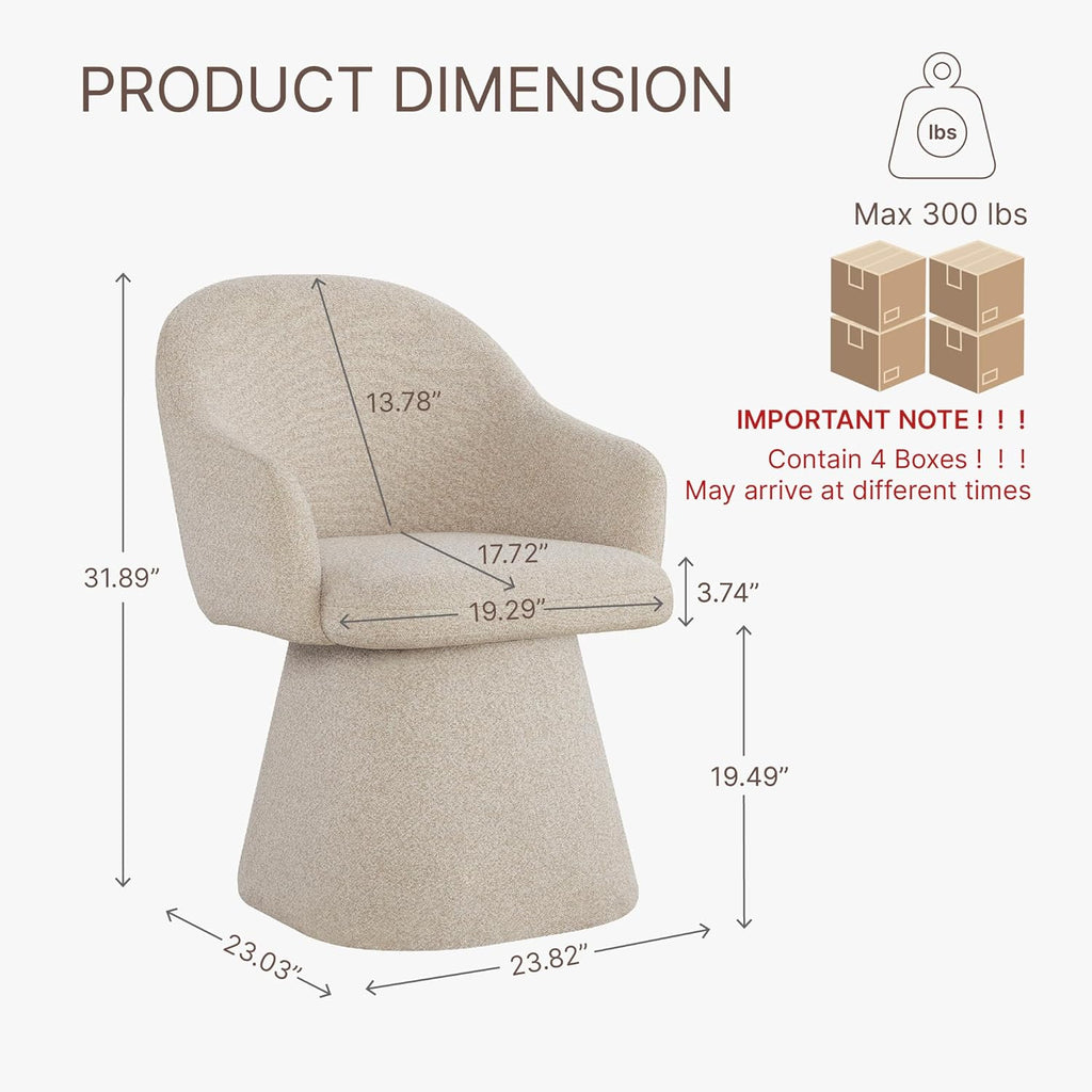 KISLOT Swivel Dining Chairs Set of 4, Upholstered Modern Barrel Dining Chairs with 360° Swivel Base, Chenille Velvet Fabric Accent Kitchen Chairs with Arms, Padded Dining Room Chairs, Sand