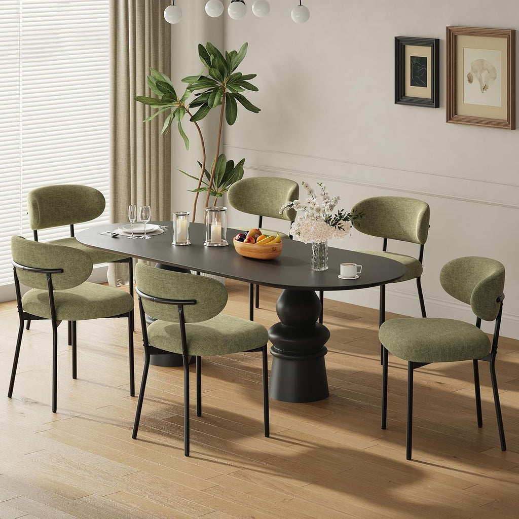 Upholstered Dining Chairs Set of 6, Modern Fabric Kitchen Chairs with Curved Backrest and Cushioned Seat, Sturdy Metal Legs, Modern Dining Chairs for Kitchen Dining Room, Living Room,Green