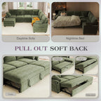 Hanherry Sectional Sofa with Pull Out Couch Bed,6 Seats Corduroy Sleeper Sofa with Storage Ottoman & USB Charging,Comfy L Shaped Modular Couches for Living Room,Apartment