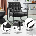 Glitzhome Mid Century Modern Accent Chair, Comfy Living Room Chair with Durable Metal Frame,PU Leather Cushioned, Reading Armchairs for Living Room, Bedroom, Home Office, Black