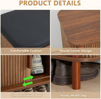 Shoe Bench, Entryway Shoe Cabinet with Leather Cushion and Sliding Door, Modern Shoe Storage Organizer for Living Room, Hallway (Walnut)