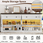 63'' Sideboard Buffet Cabinet with Storage, Modern Credenza with Outlets & LED Light, 2 Drawers, 4 Doors, Adjustable Shelves, Coffee Bar Cabinet for Kitchen Living Room, Antique White