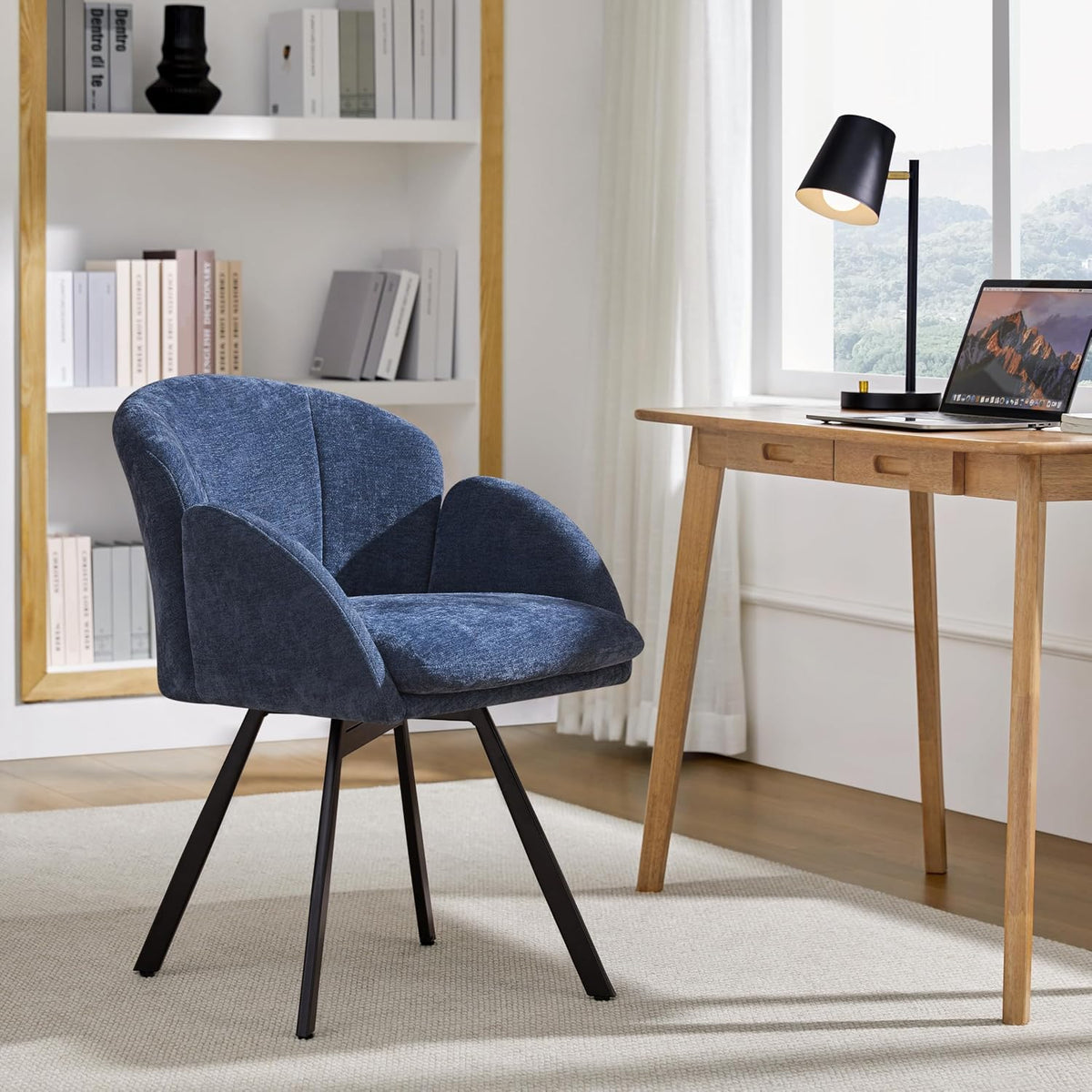 Yaheetech Swivel Accent Chair, Vanity Chair no Wheels, Blue | Chenille Desk Chair with 360-Degree Swivel Base and Seat Cushion for Living Room/Bedroom/Home Office/Makeup/Small Spaces
