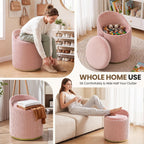 Vanity Chair with Storage Set of 2, 360° Swivel Velvet Makeup Chair with Wave Backrest, Modern Upholstered Round Accent Chair, No Assembly Vanity Stool for Bedroom, Dressing Room & Living Room, Pink