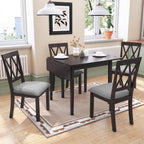 5 Piece Kitchen Dining Set with Drop Leaf, Dining Table and 4 Dining Upholstered Chairs, Dining Room Set for Small Places, Espresso