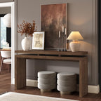 60" Antique Natural Farmhouse Console Table with Double Board Suspension Design, Versatile Buffet Sideboard, Retro Wooden Sofa Side Table for Entryway, Hallway and Living Room (Antique Brown-02)