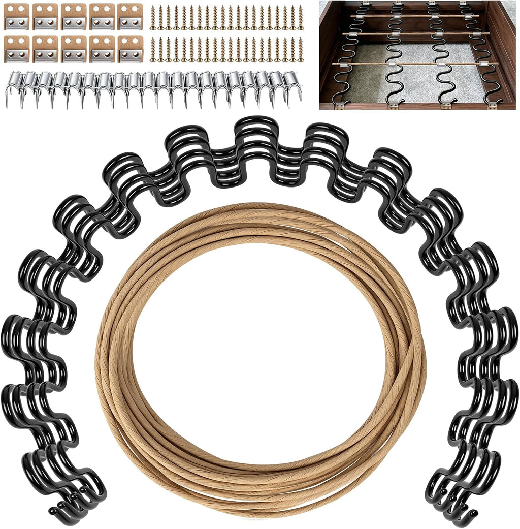 25" Couch Spring Repair Kit, 4Pack Upholstery Spring Seat Repair | for Fixing Sagging Sofa Recliner, 236” Stay Wire/ 4P Springs/ 10P Clips/ 20P Stay Wire Clips/ 40P Nails