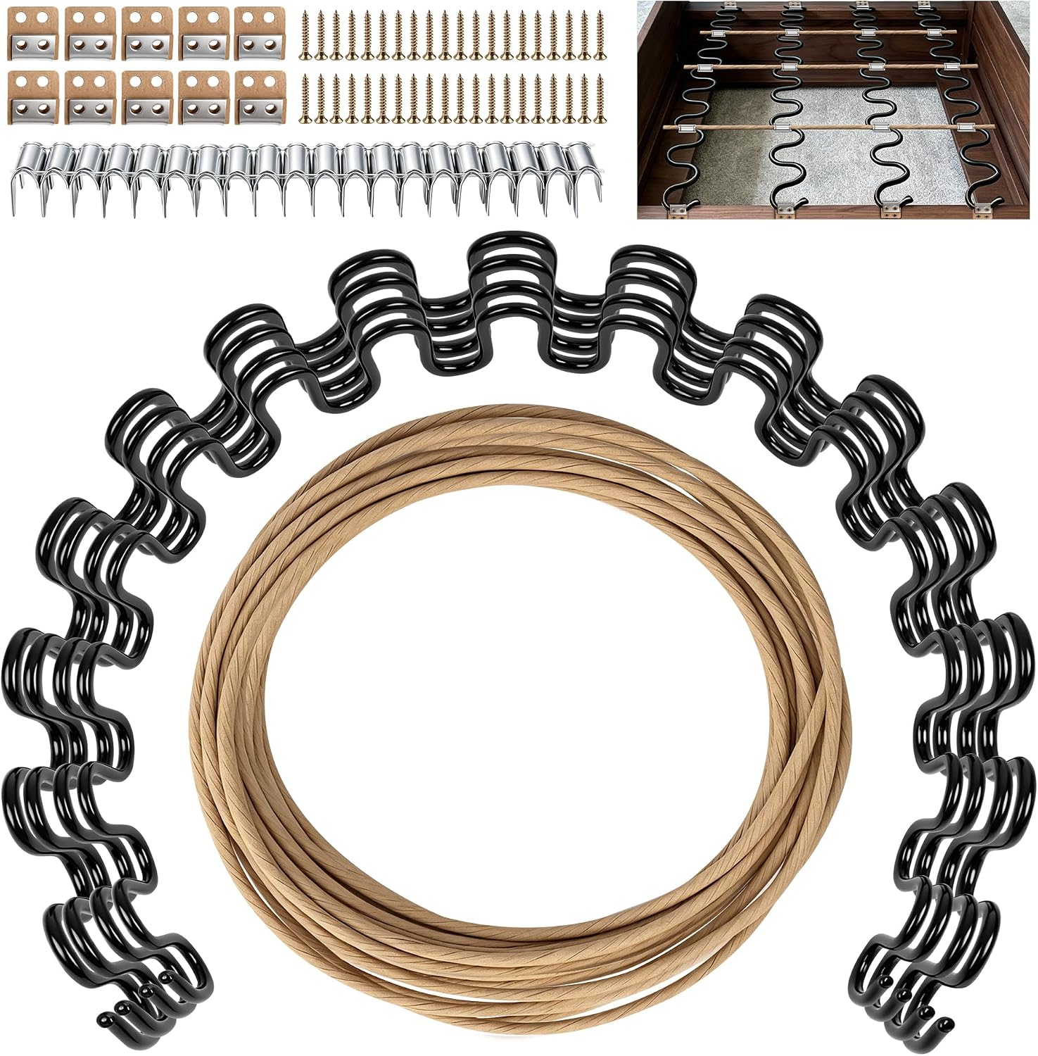 25" Couch Spring Repair Kit, 4Pack Upholstery Spring Seat Repair | for Fixing Sagging Sofa Recliner, 236” Stay Wire/ 4P Springs/ 10P Clips/ 20P Stay Wire Clips/ 40P Nails