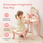 OOOK Toddler Vanity for 3 Year Old with 10pcs Pretend Makeup Accessories | FSC Safety, Kids Vanity and Makeup Table for Kids with Drawer, Pink Strawberry-Themed, Ideal Gift Choice for Girls Aged 3+