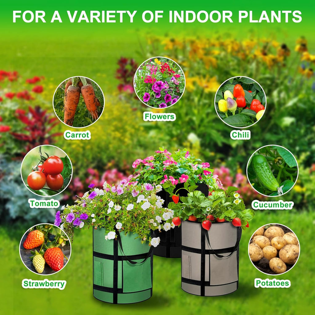 10 Gallon Potato Grow Bags with Viewing Window, 300G Nonwoven Garden Planting Pots, Heavy-Duty Surround Handles for Gardening Supplies (6Pack Grow Bags)