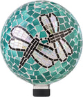 Alpine Corporation HMD194 Outdoor Glass Mosaic Gazing Globe Yard Decoration, 10"Diameter, Dragonfly Duo