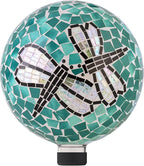 Alpine Corporation HMD194 Outdoor Glass Mosaic Gazing Globe Yard Decoration, 10"Diameter, Dragonfly Duo