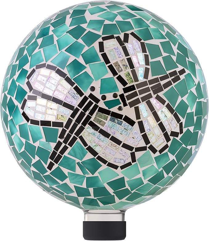 Alpine Corporation HMD194 Outdoor Glass Mosaic Gazing Globe Yard Decoration, 10"Diameter, Dragonfly Duo
