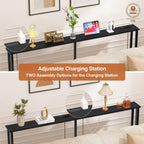 Keelian 102" Narrow Console Sofa Table - 2 Power Outlets & 4 USB Ports, Metal Frame, Black, Perfect for Hallway, Office, and Behind Sofa - Easy Assembly, 4.9' Extension Cord Included