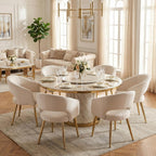 Modern Dining Chairs Set of 4, Upholstered PU Leather Dining Room Chairs with Gold Metal Legs, Accent Kitchen Chairs with Curved Backrest for Living Room, Cream