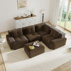 Oversized Modular Sectional Sofa, Modern V Shaped Corner Couch with Ottoman, Comfy 5 Seater Cloud Sleeper Sofa with Deep Seat, Customizable Layout Couches for Living Room, Apartment, Brown