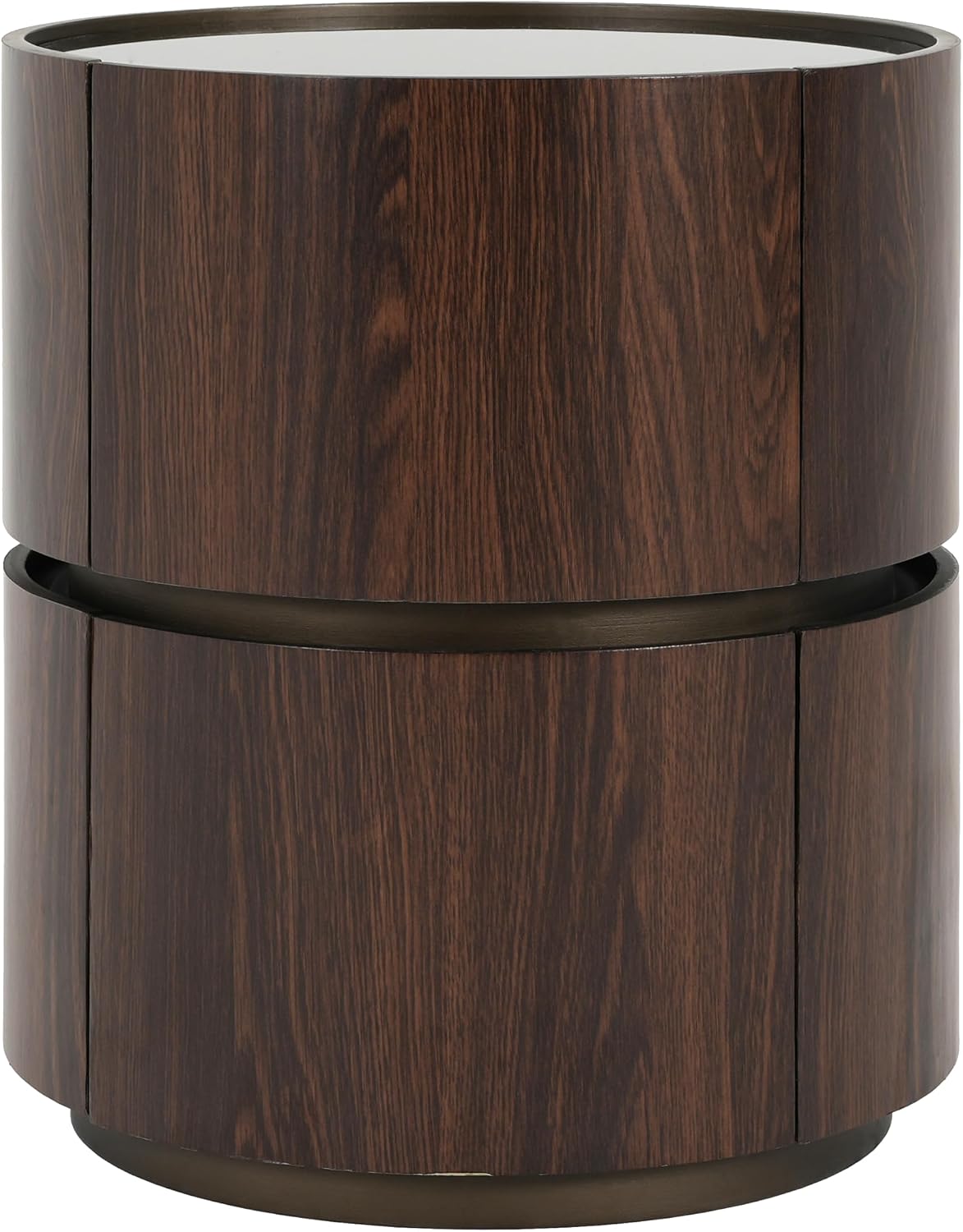 Italian High-End MDF Double-Layer Storage Round Side Table - Brown & Black Elegance