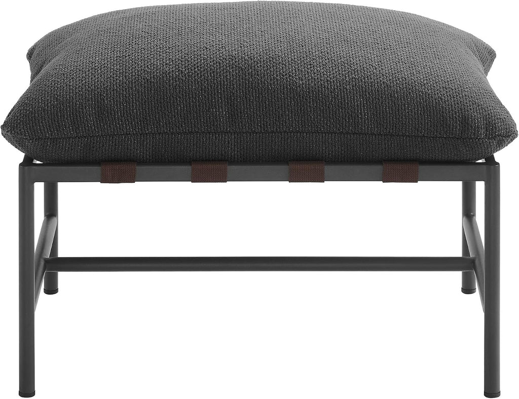 Modway Raya Outdoor Boucle Ottoman in Charcoal - Patio Sitting Stool Ottoman - Metal Frame Footrest with Removable Boucle Cushion for Porch, Deck, Backyard