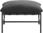 Modway Raya Outdoor Boucle Ottoman in Charcoal - Patio Sitting Stool Ottoman - Metal Frame Footrest with Removable Boucle Cushion for Porch, Deck, Backyard