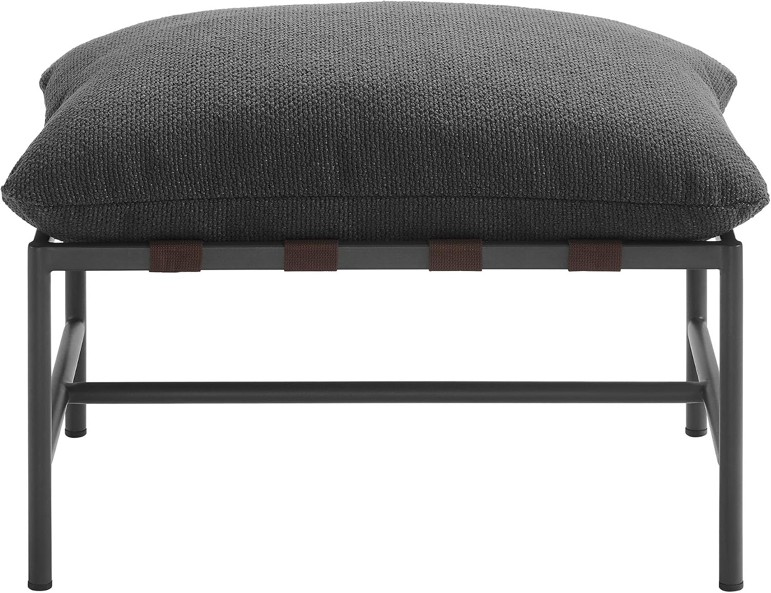 Modway Raya Outdoor Boucle Ottoman in Charcoal - Patio Sitting Stool Ottoman - Metal Frame Footrest with Removable Boucle Cushion for Porch, Deck, Backyard