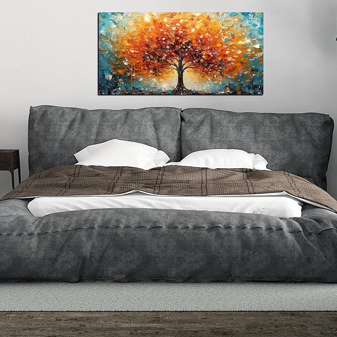 Zoyotago Large Canvas Wall Art Orange Yellow Tree Picture Modern Canvas Prints Ready to Hang for Bedroom Living Room Size 20x40