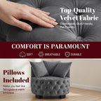 Upholstered Tufted Accent Barrel Chair with 3 Pillows, Contemporary Round Lounge Club Sofa Chair, Leisure Armchair for Living Room Hotel Bedroom, Dark Gray Velvet
