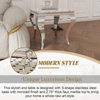 Square Faux Marble End Table, Modern Elegant Side Table with Stainless Steel Legs and Silver Mirrored Finish, Luxury End Table for Living Room, Bedroom, Office