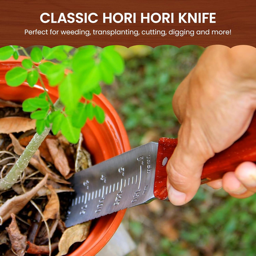 Garden Guru Hori Hori Garden Knife Supreme Set for Weeding, Digging, and Cultivating - Stainless Steel Full Tang Blade | Marks for Measuring Planting Depth | Premium Leather Sheath - 1 Case (30 Pcs)