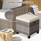 ORALNER Set of 2 Outdoor Ottoman, 16” Wicker Foot Stools, All-Weather Rattan Cube Footstool w/Removable Cushions, Square Footrest Extra Seating for Patio, Porch, Deck, Easy Assembly (Beige)