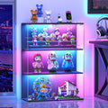 VersionTECH. Glass Display Cabinet with RGB LED Lights, Full-View Display, 3-Tier Display Case with Glass Doors for Collectibles, Cabinets with Lock, Human Sensor, Charging Station, Black