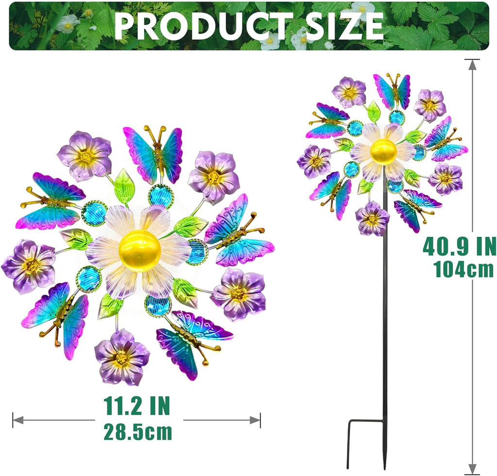 Solar Wind Spinners Outdoors for Yard and Garden - 40 Inch Metal Wind Sculpture, Outdoor Kinetic Windmill with Multi-Color Led Lights for Patio, Lawn & Garden Decoration (Butterfly)