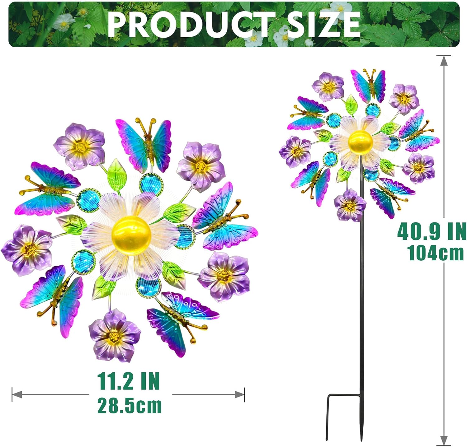 Solar Wind Spinners Outdoors for Yard and Garden - 40 Inch Metal Wind Sculpture, Outdoor Kinetic Windmill with Multi-Color Led Lights for Patio, Lawn & Garden Decoration (Butterfly)