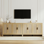 Mericonia Rattan Buffet Cabinet with Storage, Sideboard with Doors, Console Table, Farmhouse Coffee Bar, Modern Wood Long Cabinets (Oak)