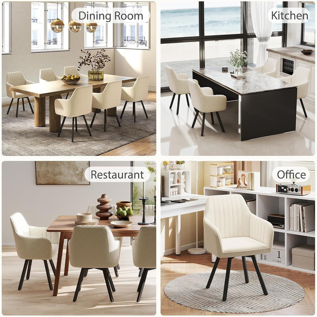Furniliving Swivel Dining Chairs Set of 2, 360° Swivel Dining Room Chairs with Mental Legs, Mid Century Modern Kitchen Dining Room Chairs with Arms & Thickened Cushions for Kitchen, Velvet, Beige