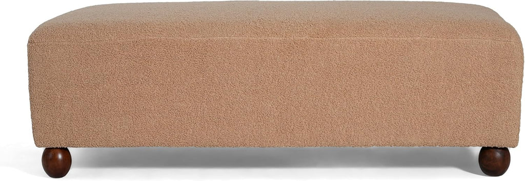 Christopher Knight Home Rika 48" Comfy Boucle Upholstered Bedroom Bench, Ottoman Bench with Rounded Wooden Legs, Spacious Seating, Long Footstool for Living Room, Entryway Bench, Tan Brown