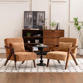 Mid-Century Modern Accent Chair Set of 2 with Solid Wood Frame，Upholstered Chenille Living Room Arm Chairs with Pillow for Bedroom, Living Room, Reading Room, Balcony, Brown