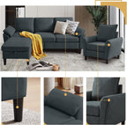 Convertible Sectional Sofa Set, 79" Modern L Shaped Couch, Linen Upholstered 3 Seat Sofa and 35" Accent Chair, Couches for Living Room, Apartment, Dark Grey