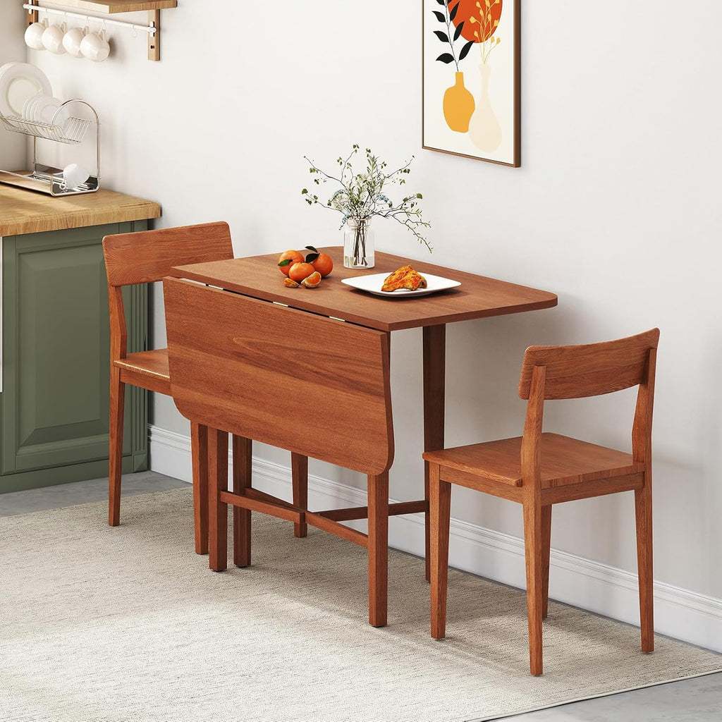 GOFLAME Square Drop Leaf Dining Table for 2-4 People, Folding Kitchen Table with Solid Rubber Wood Legs, Farmhouse Extendable Table for Dining Room, Living Room, Small Space, Walnut