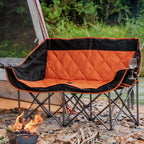 Romswi Double Camping Chair,2 Person Camping Chair Oversized Folding Loveseat,Heavy Duty Camping Couch & Outdoor Sofa with Cup Holders,Supports 750LBS Orange