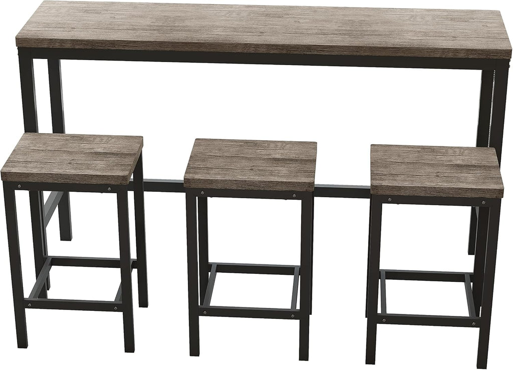 Merax Modern Design 4-Piece Counter Height Extra Long Dining Table Set with 3 Stools and Side Table with Footrest,Space-Saving Pub Kitchen Set,Easy Assembly,Brown Gray
