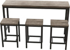 Merax Modern Design 4-Piece Counter Height Extra Long Dining Table Set with 3 Stools and Side Table with Footrest,Space-Saving Pub Kitchen Set,Easy Assembly,Brown Gray