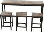Harper & Bright Designs 4-Piece Dining Table Set, 60.2" L Solid Wood Dining Table with 3 Stools and Metal Frame for Kitchen Dining Room, Grey Brown
