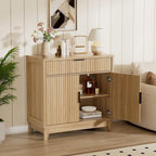Vabches Fluted Sideboard Buffet Cabinet with Storage, 32" Coffee Bar Console Table with Drawer, Fluted Doors & Adjustable Shelf, Wood Small Buffet Cabinet for Living Room, Kitchen Dining Room, Oak