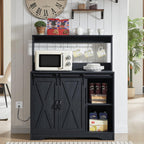 Wnutrees Farmhouse Coffee Bar Cabinet with Charging Station and USB, Black | 39" Kitchen Hutch Sideboard Buffet with Sliding Barn Door, Storage Cabinet for Dining Living Room