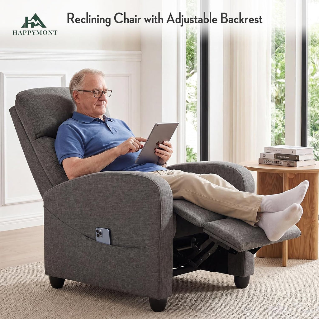 Massage Recliner Chair, Recliner Sofa Fabric for Adults, Recliners Home Theater Seating with Lumbar Support, Reclining Sofa Chair for Living Room, Greige