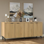 Furniouse Buffet Cabinet with Storage 66.2''W Modern Sideboard with 4 Fluted Doors & Shelves Wood Kitchen Buffet Table Fluted Cabinet for Living Room, Natural Oak