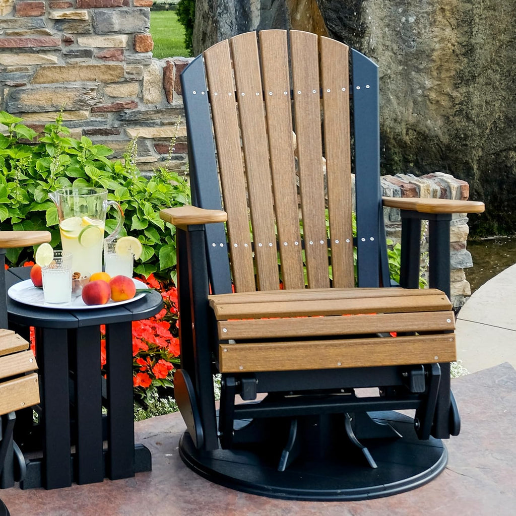 LuxCraft 2' Adirondack Outdoor Swivel Glider Chair, Patio Gliding Rocker, Swiveling Glider Rocking Chair for Outside (Dove Gray & Black)